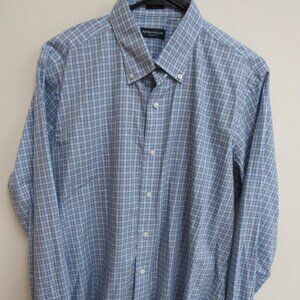 Peter Millar Collection Blue Check Long Sleeve Button Down Cotton Shirt Large